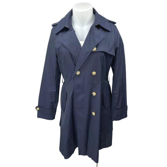 Lauren Ralph Lauren Navu Blue Long Sleeve Double Breasted Trench Coat Jacket XL - Picture 1 of 5